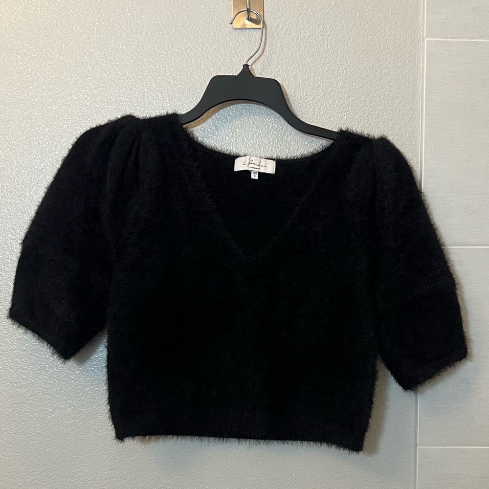 Women’s L’Academie M Fuzzy Short Sleeve Sweater
